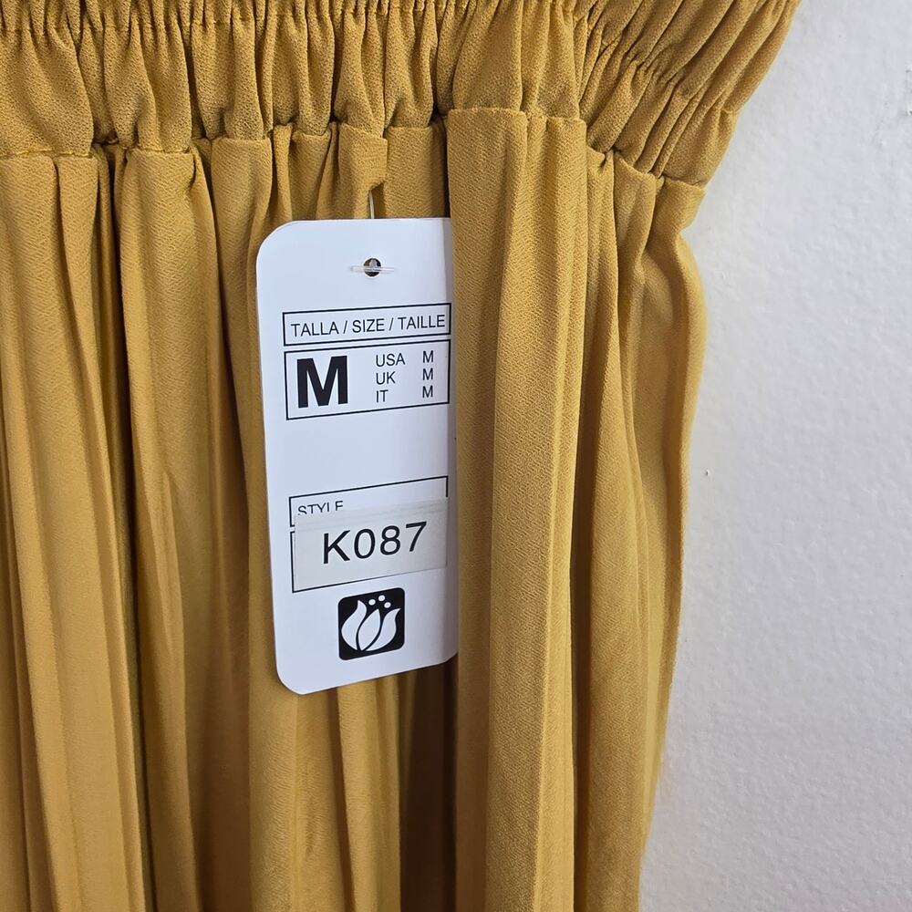 Chiffon Mustard Pleated Angled Midi Skirt SZ M NWT | Chic Boho Indie| Jon & Anna - Picture 3 of 4